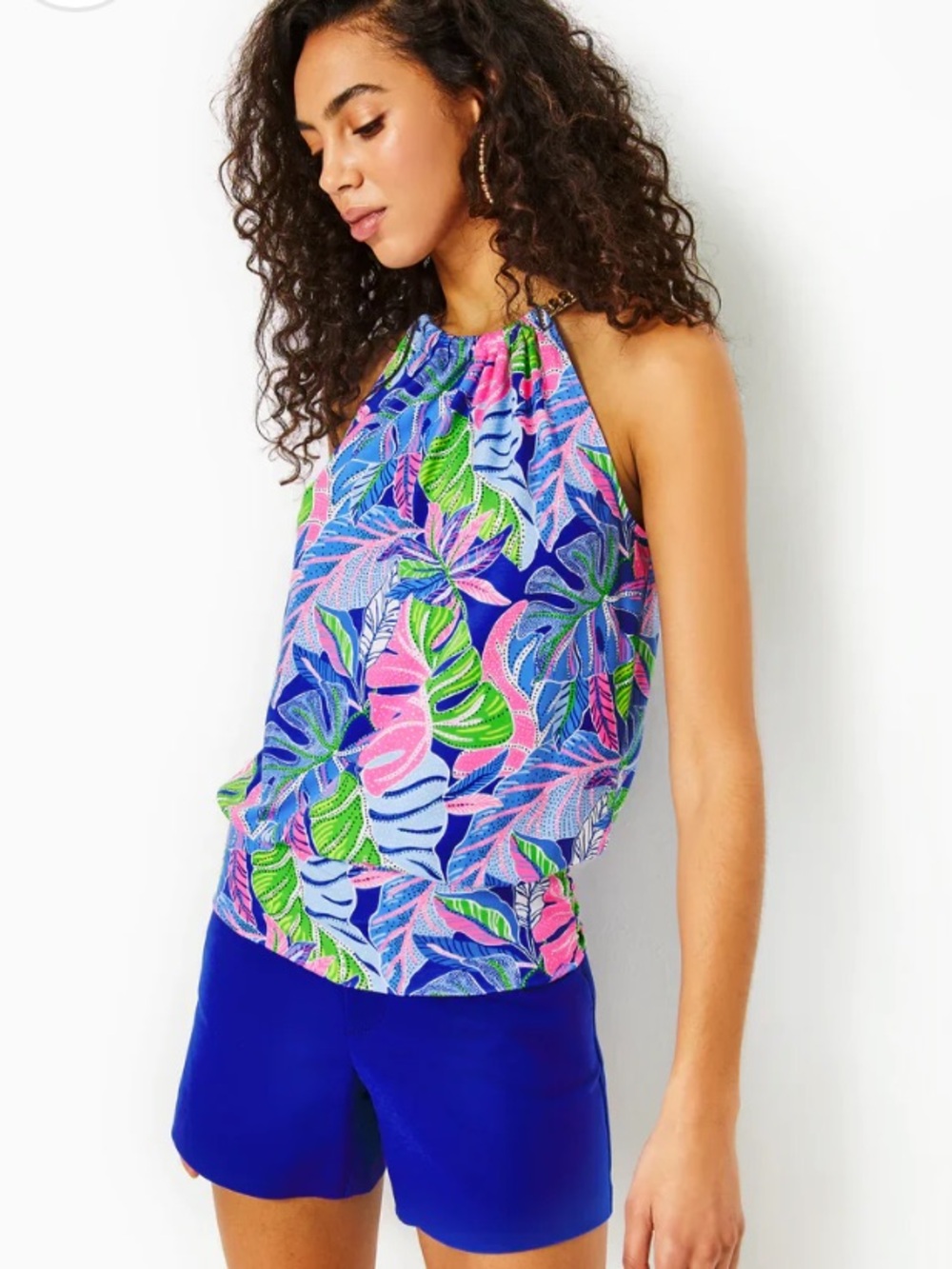 Lilly Pulitzer BOWEN HALTER TOP BLUE GROTTO BELEAF IN YOURSELF NWT